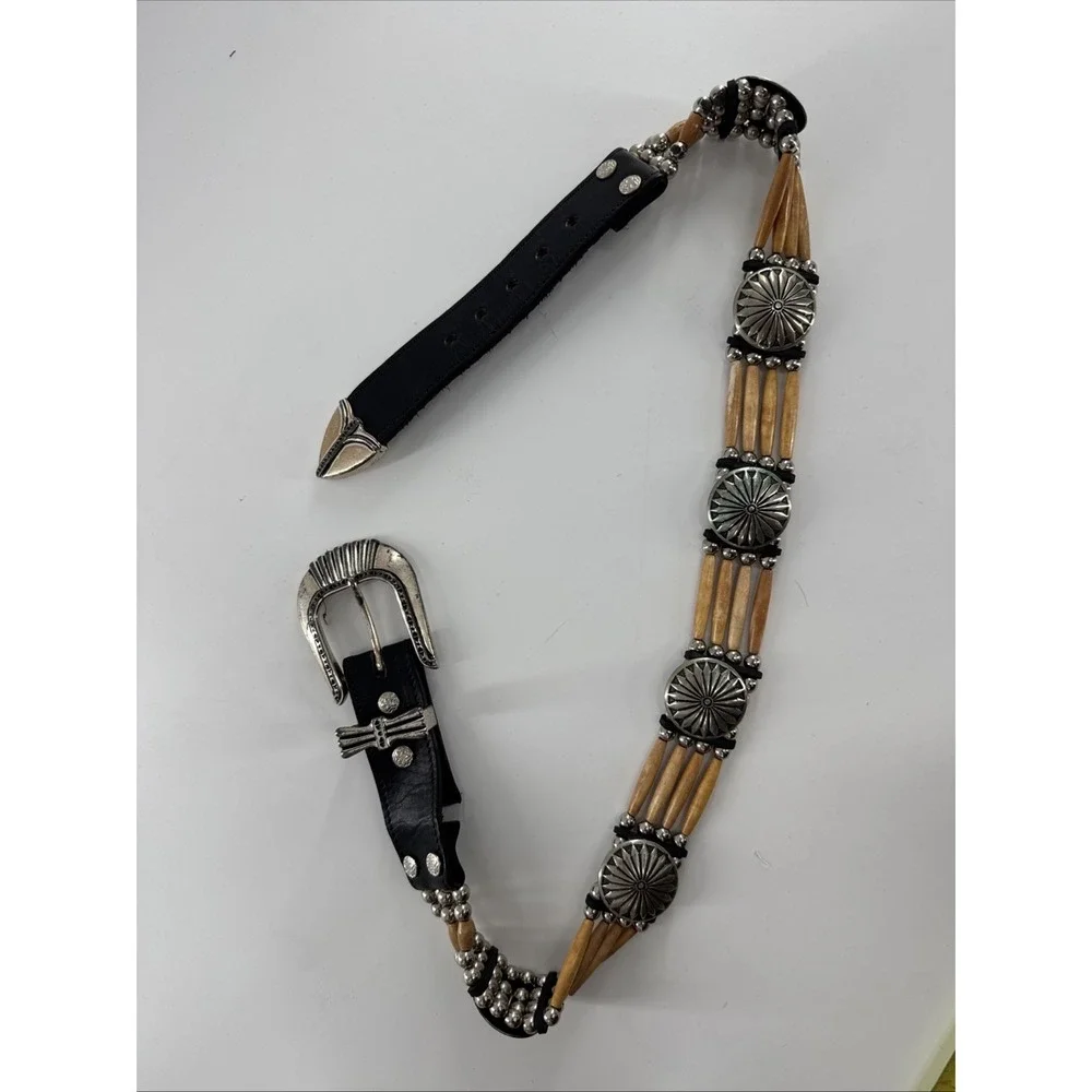 Beautiful Handmade Bone and  Horn Concho Belt By Cactus Mountain Designs USA 30